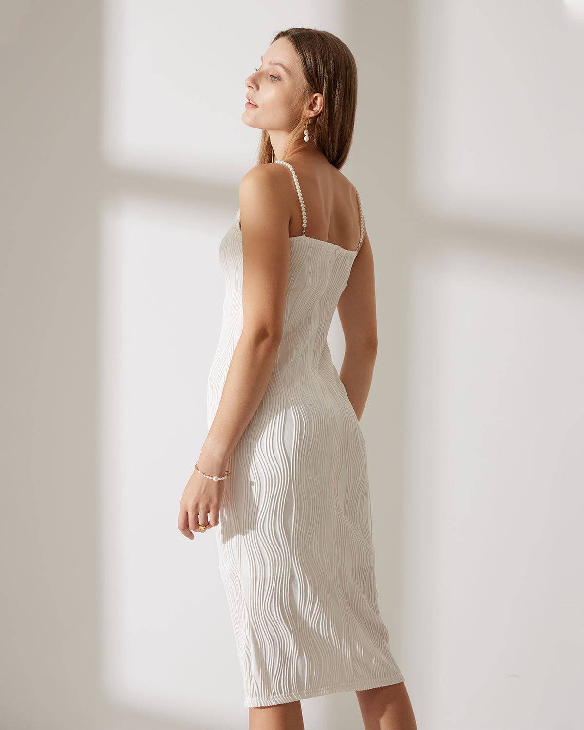 Wave-Texture Spaghetti Strap Dress