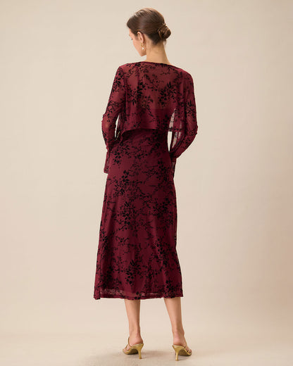 Red Floral Pattern Bodycon Slip Midi Dress